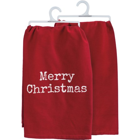 Red Merry Christmas Rustic Kitchen Towel - Cotton