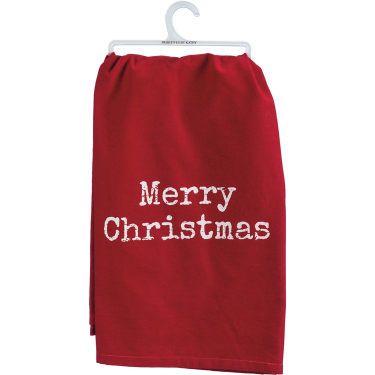 Red Merry Christmas Rustic Kitchen Towel - Cotton