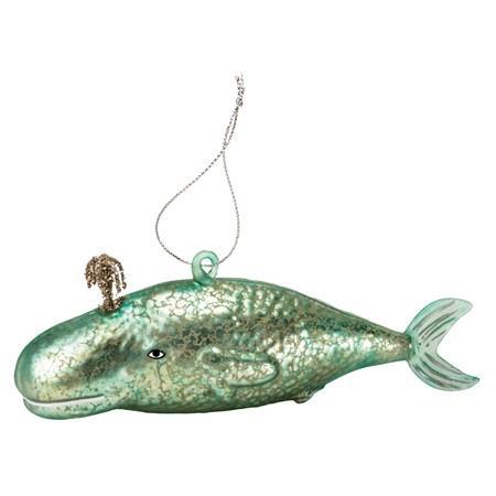 Glass Teal Whale Ornament - Glass, Tinsel
