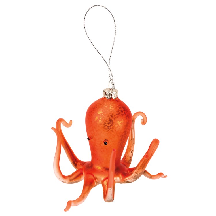 Glass Coral Octopus Ornament - Glass, Metal