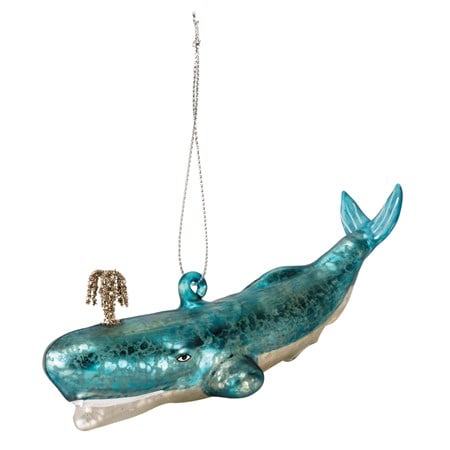 Glass Blue Whale Ornament - Glass, Tinsel