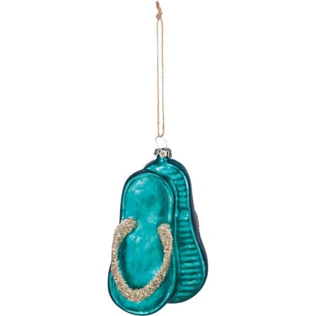 Glass Flip Flops Ornament - Glass, Metal, Tinsel, String