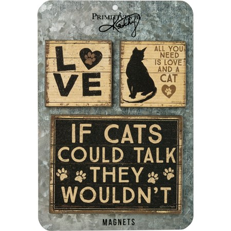 All You Need Is Love And A Cat Magnet Set - Wood, Metal, Magnet