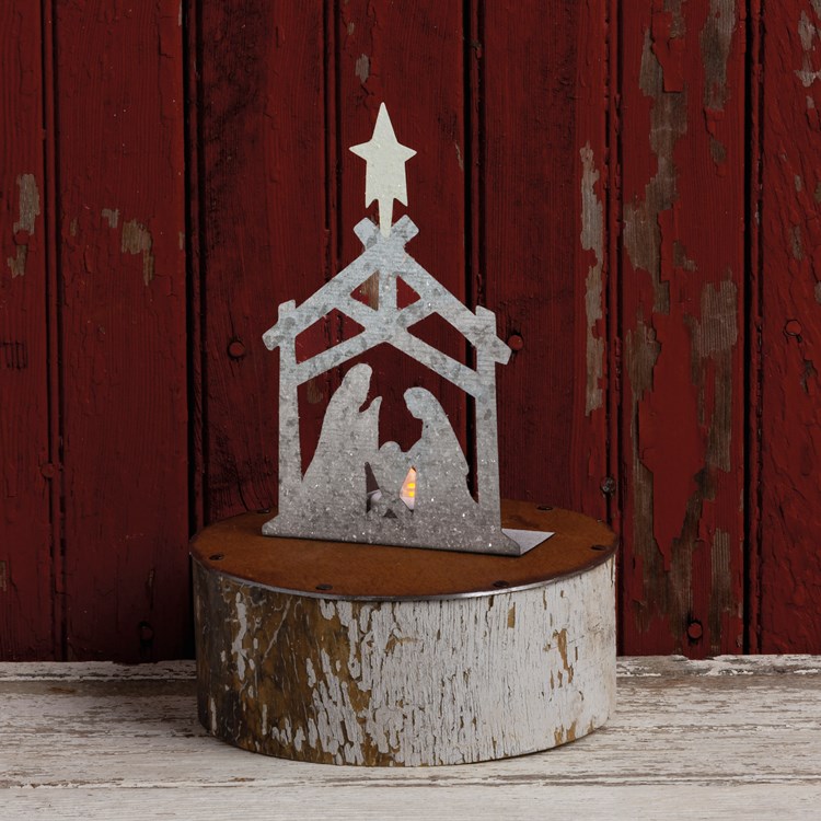 Christmas Manger Nativity Stand Up - Metal, Mica